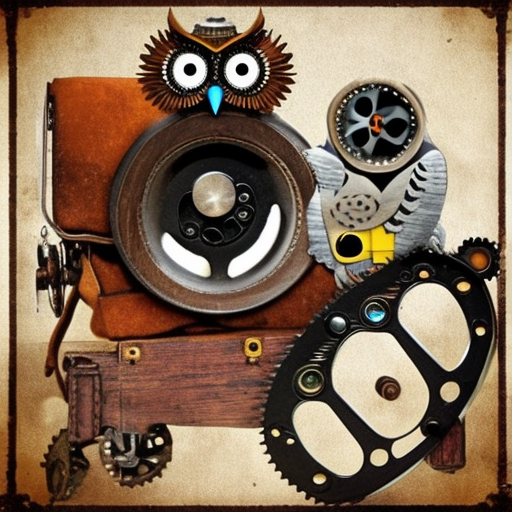 owl and movie reel, steampunk style