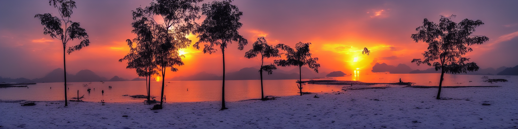 a beautiful sunset in malaysia while snowing 