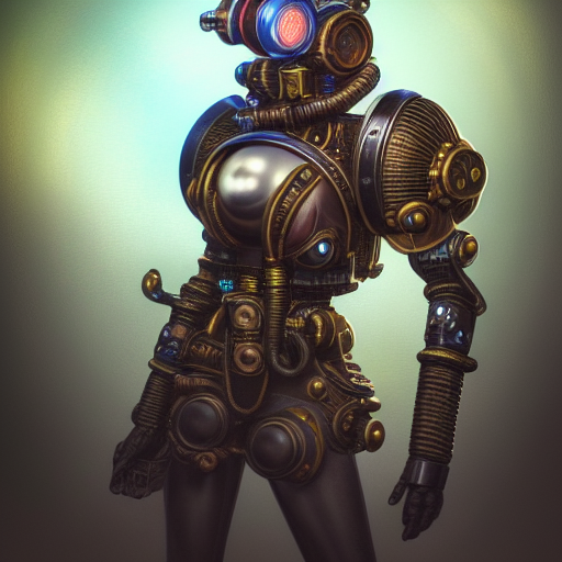 portrait of a steampunk sci-fi machine, third person, warhammer 40k, D&D, sci-fi fantasy, intricate, hologram colors , highly detailed, 
highly detailed, 3d, octane render, bright colors, digital painting, sharp focus, illustration style of Stanley Artgerm,