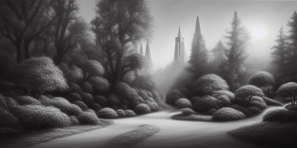 a fantasy san francisco landscape image, landscape, 4k, photorealistic, very detailed, landscape. forest. black and white pencil illustration high quality oil painting on canvas ultra-realistic portrait cinematic lighting 80mm lens, 8k, photography bokeh