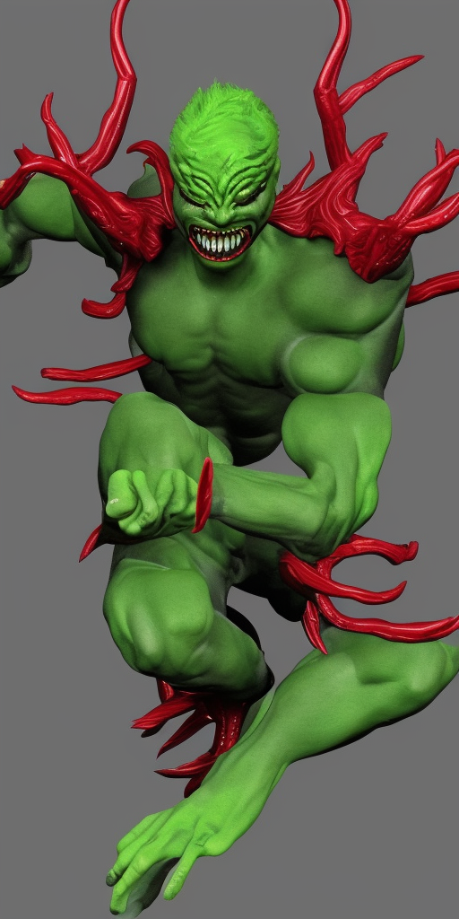 a 3d rendering of Carnage Venom Green Goblin
