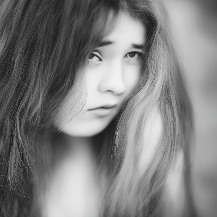 16 year old girl , long hair, black and white photography, 8k, makro , hyper realistic, intricate detail, painting, photograph ultra-realistic portrait cinematic lighting 80mm lens, 8k, photography bokeh