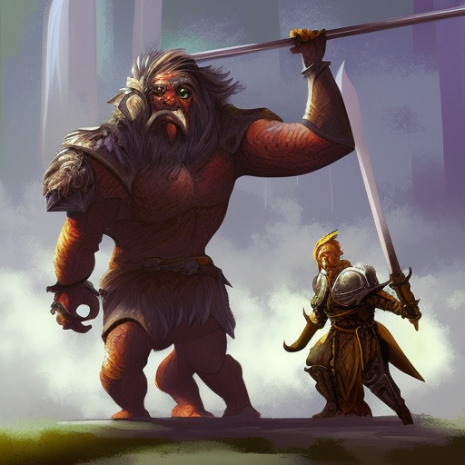 fantasy art, dungeons and dragons, knight fighting a giant troll, digital painting style