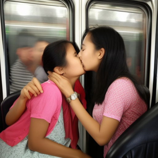 two kampung melayu girl kissing in train 
