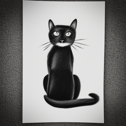 black cat black and white pencil illustration high quality