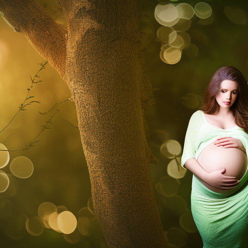 pregnant angel, lights, nature, leaves, photo ultra-realistic portrait cinematic lighting 80mm lens, 8k, photography bokeh