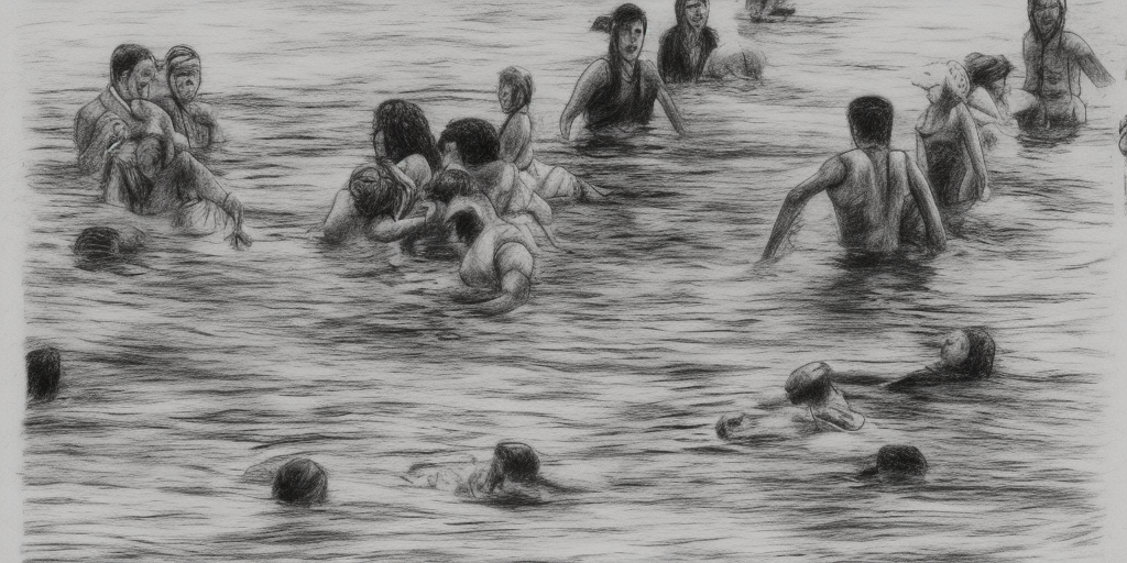 a drawing of drowning people
