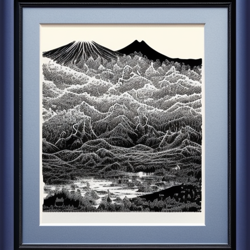dan mumford pen blue ink Engraving  high quality landscape Japanese 