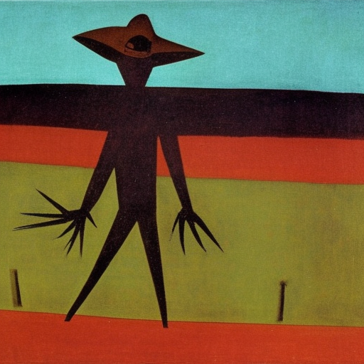 Scarecrow in a field of corn at night by Rufino Tamayo 
