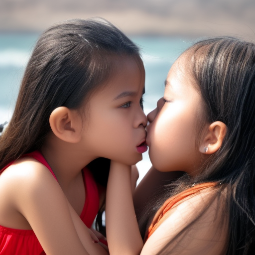 two Little actress malay girl kissing in vacation 