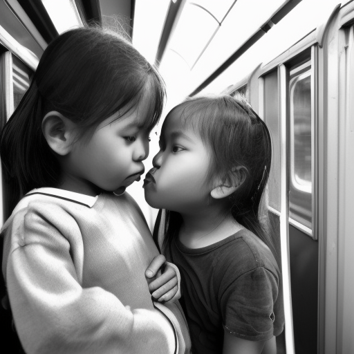two Little kampung melayu girl kissing in train 
