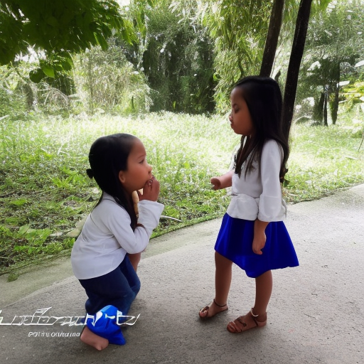 two Little melayu girl kissing in lecah