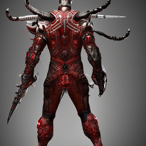 Epic Anti-hero from the end of the Midevil Era, just finished his last enemy, photo from the back, extreme hyper-intricate armor details, grooves and markings, slight red undertone, Action-Hero, Action-Villain, Hyper-realistic character design concept art, award-winning --v 4
