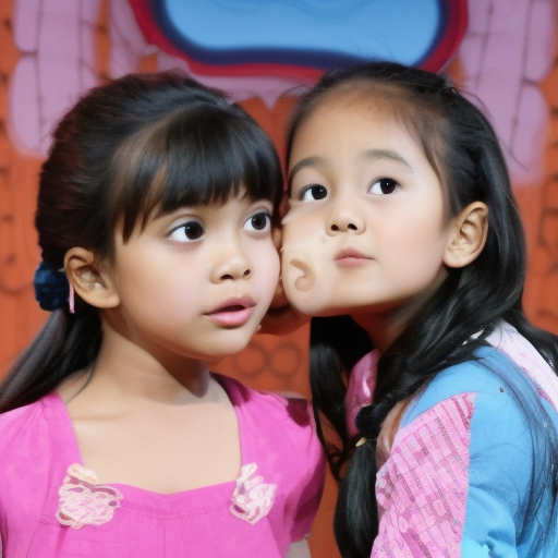 two Little actress malay girl kissing in children show 