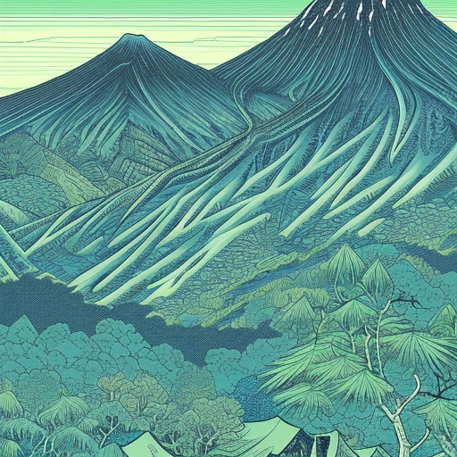 dan mumford blue and green pencil illustration high quality landscape Japanese 