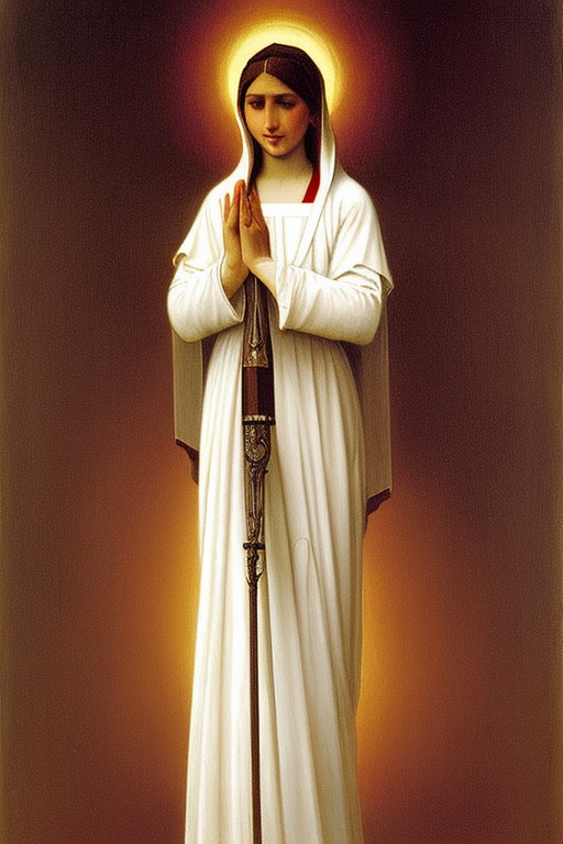Our lady of fatima, painted by William-Adolphe Bouguereau, standing with Prayer Hands