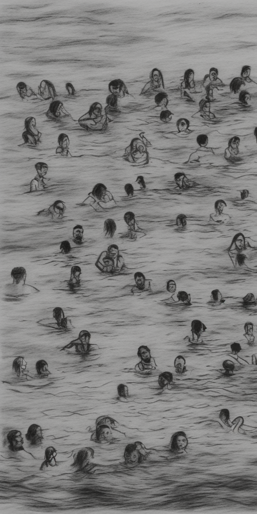 a drawing of drowning people