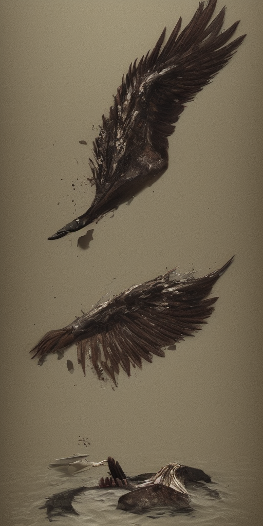 a artstation of A bird's corpse in the water