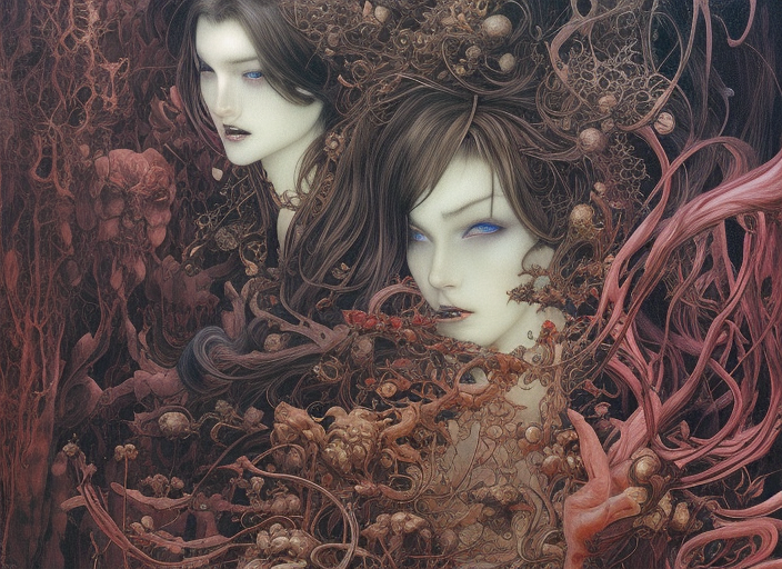 realistic detailed image of my dreams by  Ayami Kojima, Amano, Karol Bak, Greg Hildebrandt, and Mark Brooks, Neo-Gothic, gothic, rich deep colors. Beksinski painting, part by Adrian Ghenie and Gerhard Richter. art by Takato Yamamoto. masterpiece. ultra details, high quality, high resolution .