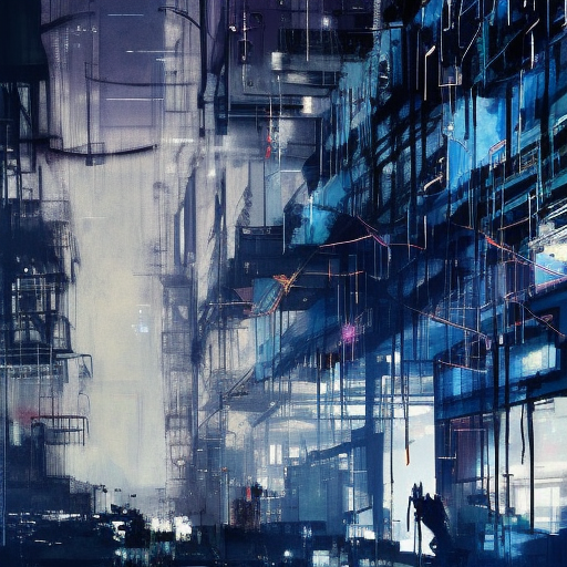 a cyberpunk, wires, machines, in a dark future city by jeremy mann, francis bacon and agnes cecile, ink drips, paint smears, digital glitches glitchart c - 1 0