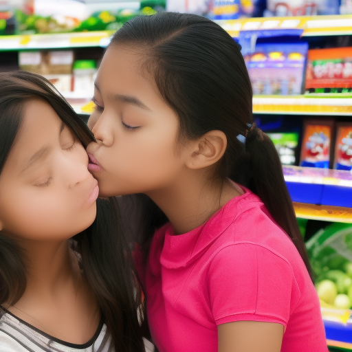 two preteens melayu girl kissing in super market %>