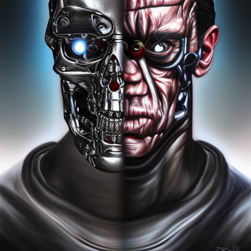 arnold swarzengger as the Terminator, painting a self portrait, creative, digital art, photo manipulation, colossal