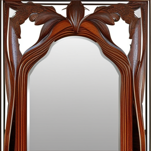 Wood mirror,  rectangular frame, Art Nouveau , floral ornaments, high quality, front view