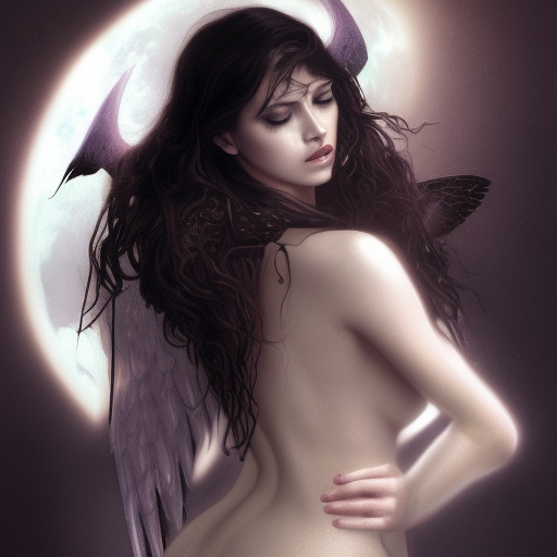 A beautiful digital painting of a sexy female angel of death on her knees, princess, the moon behind her, intricate, cinematic lighting, highly detailed, digital painting, Artstation, concept art, smooth, sharp focus, illustration, art by Tom Bagshaw, Artgerm and Greg Rutkowski