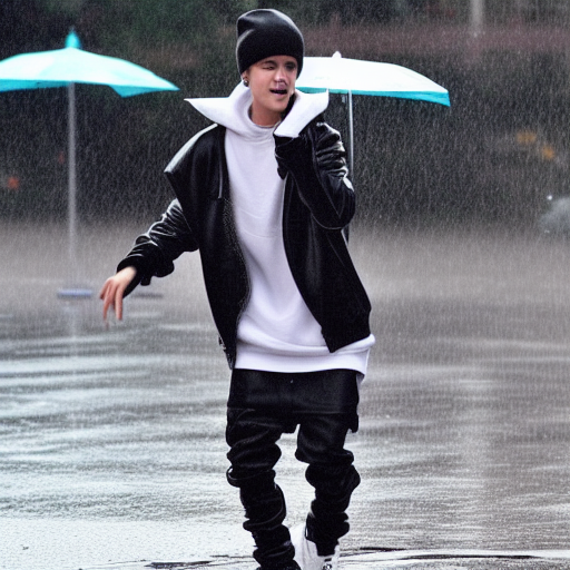Justin Bieber dancing in the rain