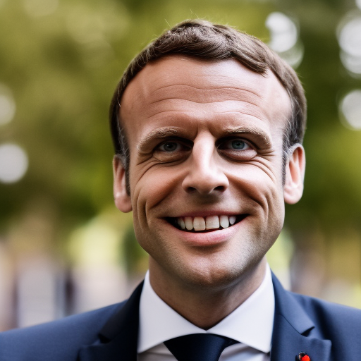 macron president with big smile and tongue outside ultra-realistic portrait cinematic lighting 80mm lens, 8k, photography bokeh