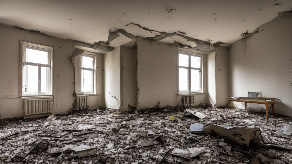 Award winning photo of a living room of a flat abandoned 3 months ago, 4k, urban exploring, high quality