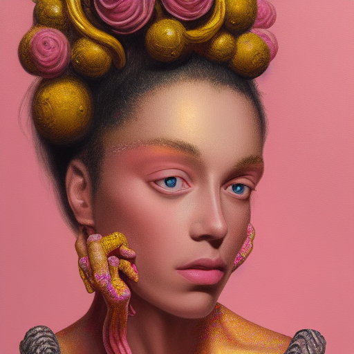 hyperrealist highly intricate post-rococo portrait pink pearlescent exoskeleton beautiful goddess concept art pascal blanche key sage dramatic yellow lighting 8k high angle shallow depth of field oil painting on canvas