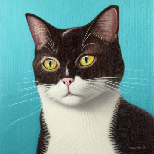 A professionally photographed portrait of an cat, green, wearing a t shirt oil painting on canvas