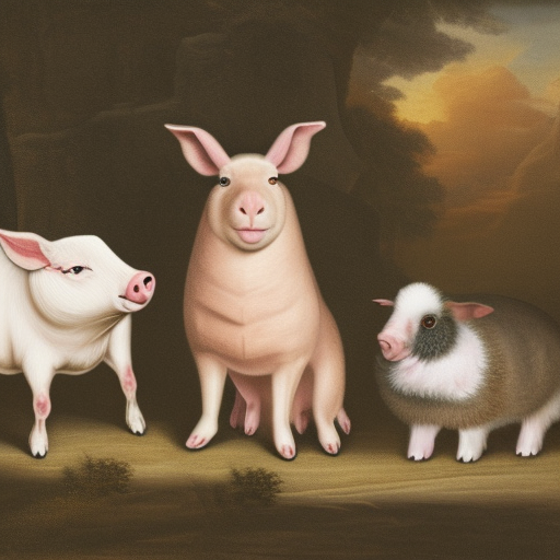Sheep, dog; pig and rabbit hanging out