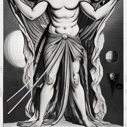 the primordial darkness embodying a greek god of death Thanatos with dark wings, wearing ancient greek glothing, galaxy with solar system