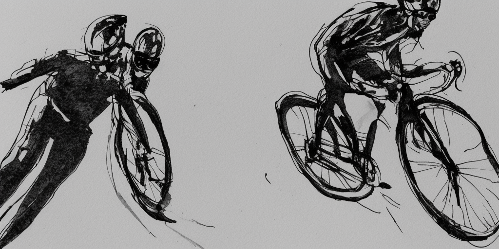 a ink drawing of This morning I cycled so fast that I moved a little backwards in time. As an indication I take the fact that I was soaking wet and completely frozen at the finish point. After all, even a little time travel takes more energy than I could generate with the most energetic pedaling. In the end, I had to dissipate my time jump energy from my immediate environment, whereby the air, deprived of its heat energy, cooled down and the water vapor present in it condensed on me. I don't know why everyone is complaining about the weather today.