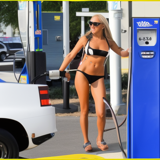 Joe Biden fueling on gas pump with bikini girl