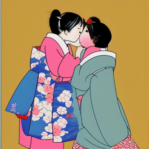 two little japan girl kiss