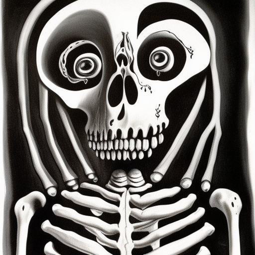 Skeleton engraving scary black and white high quality by Salvador Dali 