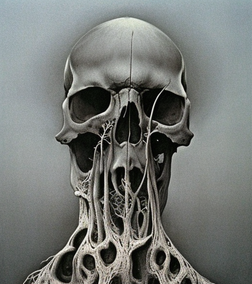 skull, ivy, death by zdislaw beksinski