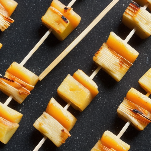 Take pictures of different skewered meat snacks with chesse