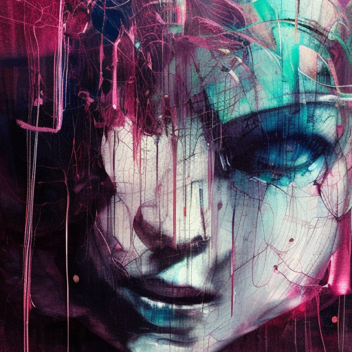 i live in cyber dreams, glitchcore wires, machines, by jeremy mann, francis bacon and agnes cecile, and dave mckean ink drips, paint smears, digital glitches glitchart