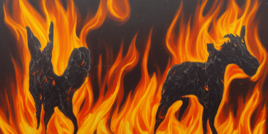 a oil painting of a Burning animal