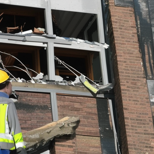 The engineer, armed with a smart device, is attempting to detect the damage in the structure.