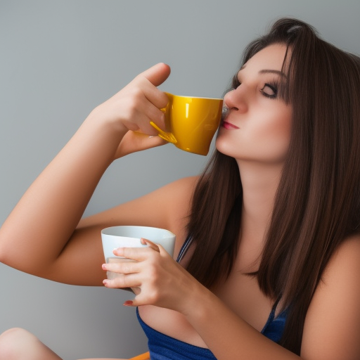 sexy girl setting on the chair and thinking and drink a cup of tea