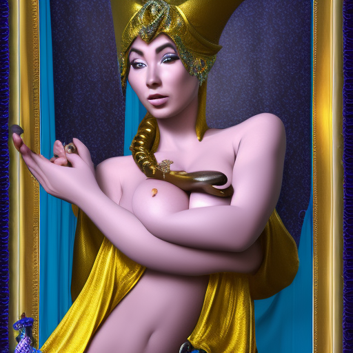 Realistic, high-quality, detailed, 8k, photorealistic, ultrarealistc, massive breasted, Female genie with extremely revealing genie outfit escapes her golden teapot by crawlingout the spout, stuning fantasy photograph, render of a beautiful and seductive female genie, beautiful photo of a fairytale, blue djinn, fantasy photography, beautiful genie girl, jinn