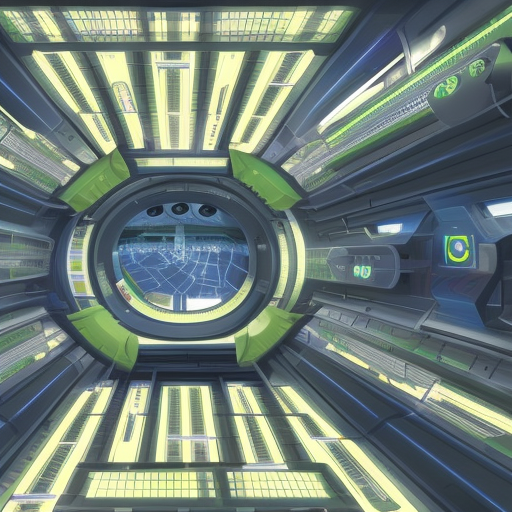 inside busy futuristic multispecies orbital space station