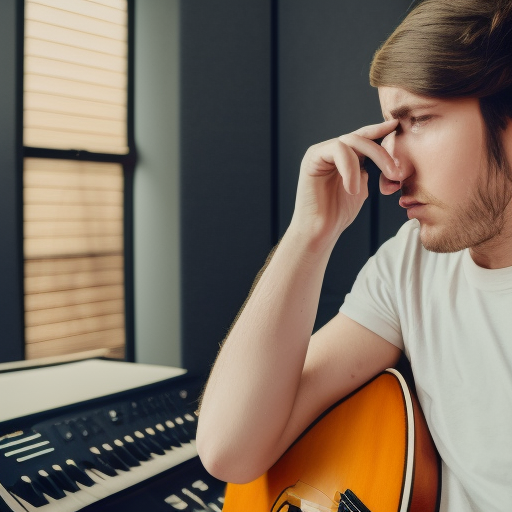 depressed boy in the music studio