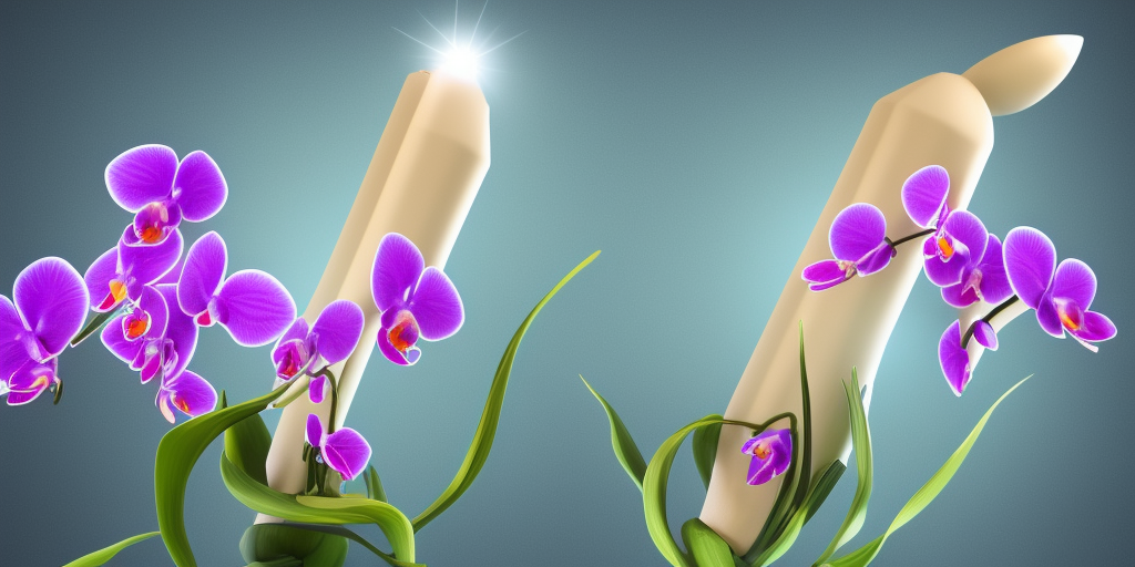 a 3d rendering of a rocket comes out of an orchid blossom