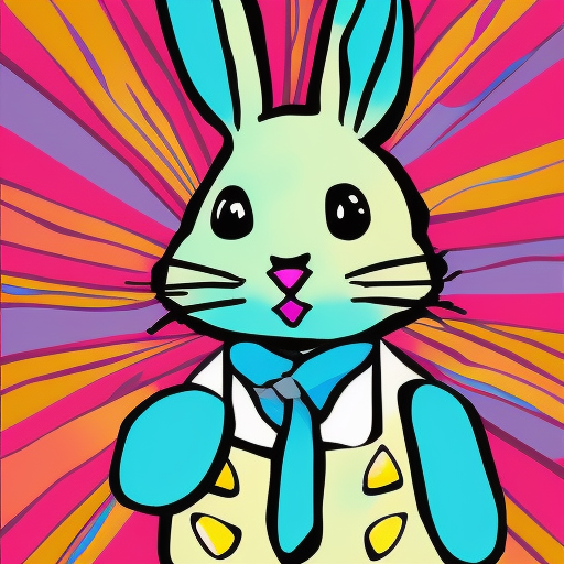 cute colorful bunny, pop art style, no background, full body, no crop, 